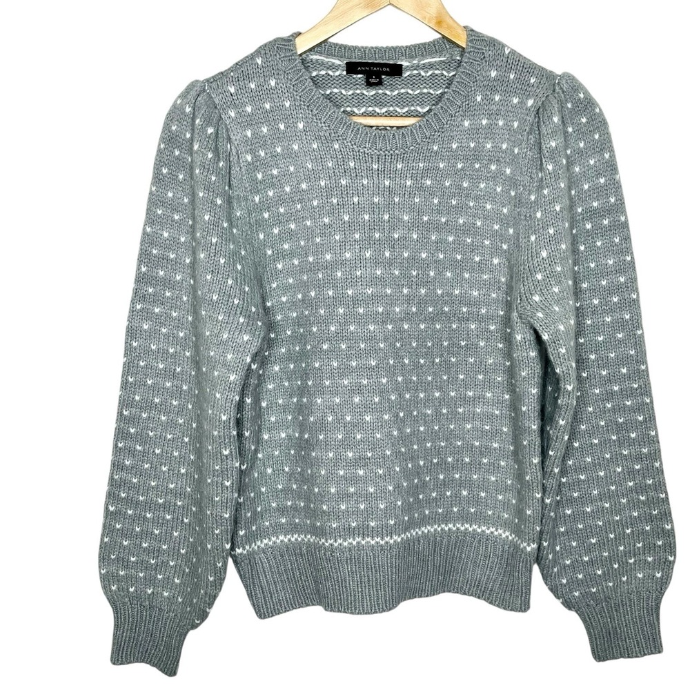 Ann Taylor Puff Sleeve Sweater Gray Womens Size Small Preppy Twee Cottagecore
